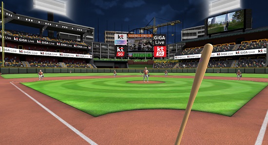 GiGA Live TV를 통해 선보일 VR 스포츠 야구 편에서 타자가 플레이하는 장면.(사진=KT)