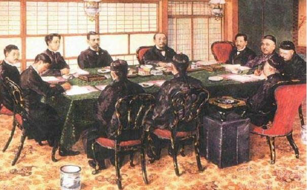 1895년 4월 17일 열린 시모노세키조약 회담장.