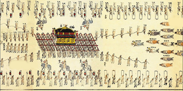 조선 22대 왕 정조의 운구 행렬을 그린 발인반차도의 일부.