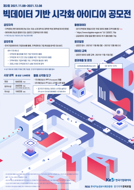 한국기업데이터가 지난해에 이어 '2021 한국기업데이터(KED) 빅데이터 시각화 아이디어 공모전'을 진행하며 12월 8일까지 접수 마감한다.(사진제공=한국기업데이터)