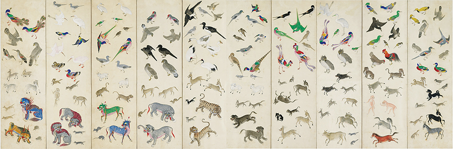 이번 전시에서는 조선시대 제작된 50여점의 병풍을 통해 미술사적 가치를 재조명한다. 사진은 ‘백수도10폭병풍(작가 미상)’의 모습.<br>